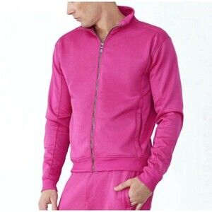 GSTQ Mens Full Zip Track Jacket Medium All Tracks Pink Athletic Streetwear NEW